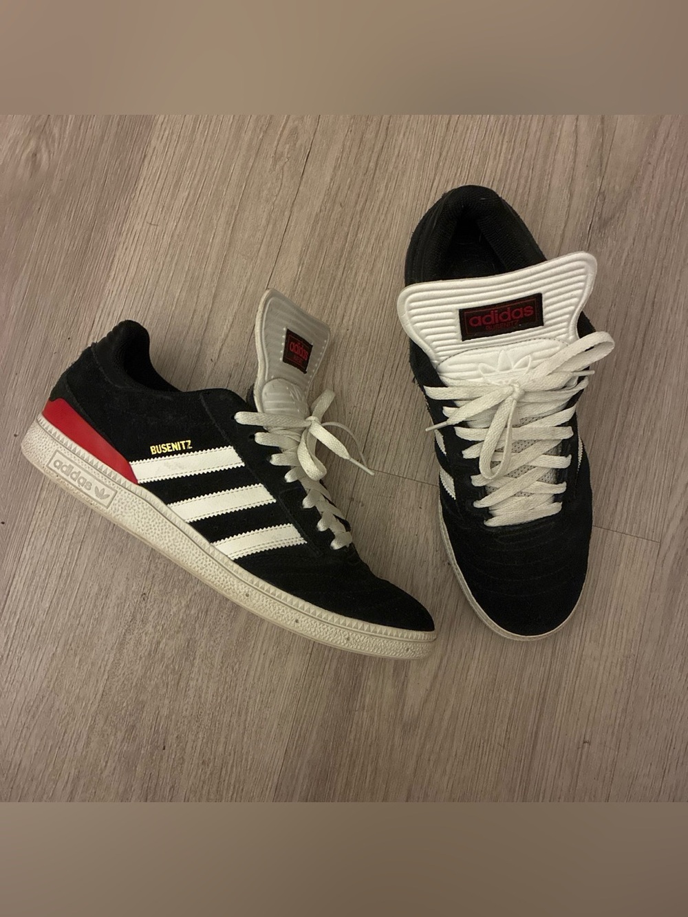 adidas Busenitz Black White with Red Heel Trim Sneakers- skateboard model